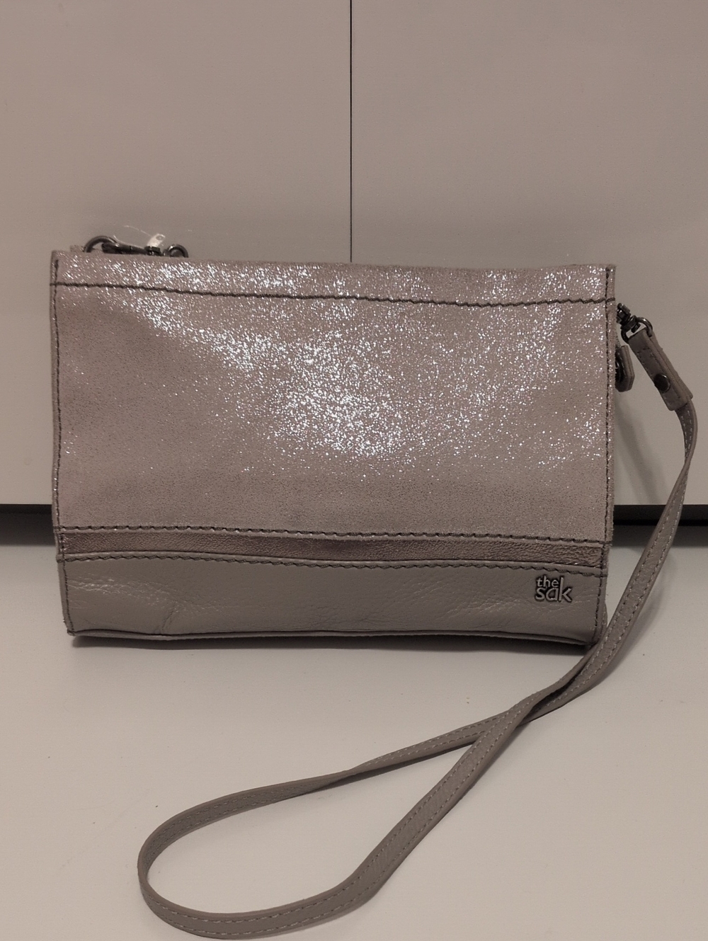 The Sak Iris Demi Crossbody Silver Metallic Light Gray Leather